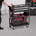 5-Tier Tool Cart 400lbs Capacity 2 Drawers Pegboard Black