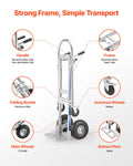 2 in 1 Hand Truck 453.6kg Load Capacity Convertible Dolly Trolley