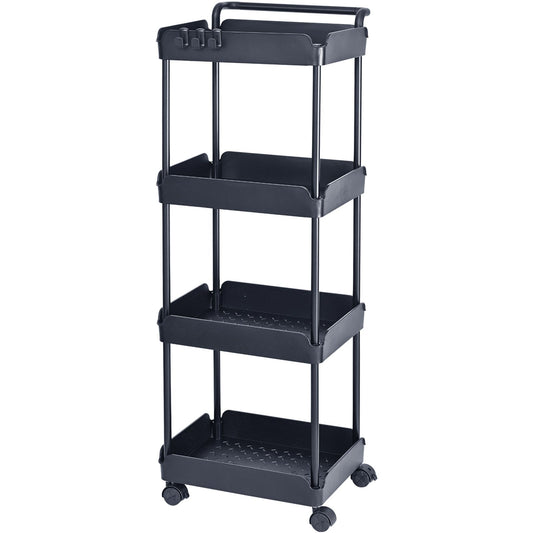 4-Tier Kitchen Rolling Cart Basket Utility Cart on Wheel with Handle Black