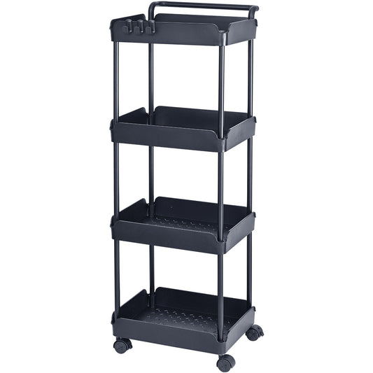 4-Tier Kitchen Rolling Cart Black with Handle Utility Basket