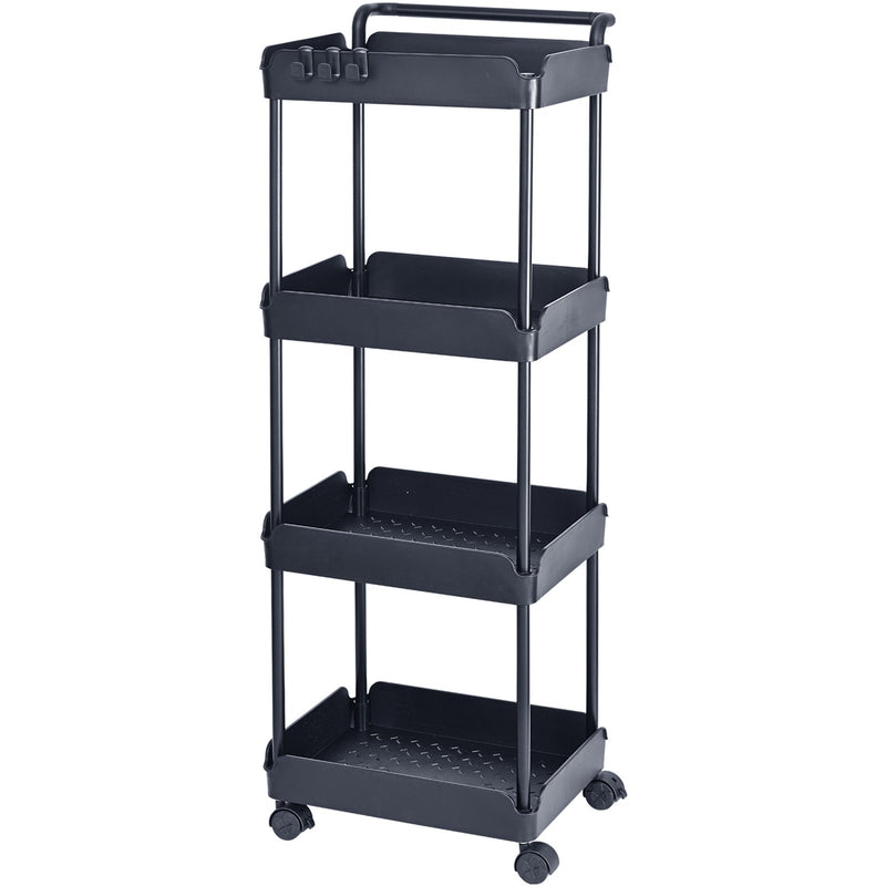 4-Tier Kitchen Rolling Cart Black with Handle Utility Basket