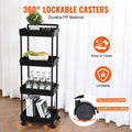 4-Tier Kitchen Rolling Cart Black with Handle Utility Basket