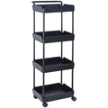 4-Tier Kitchen Rolling Cart Black with Handle Utility Basket