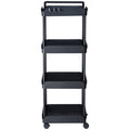 4-Tier Kitchen Rolling Cart Black with Handle Utility Basket