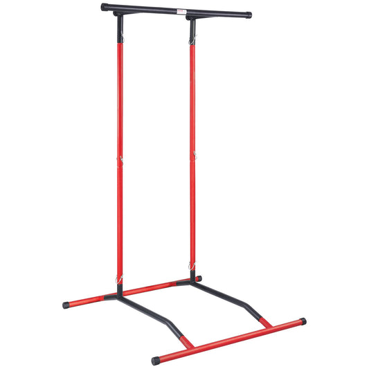 Power Tower Dip Station, 2-Level Height Adjustable Pull Up Bar Stand, Multi-Function Strength Training Workout Equipment, Home Gym Fitness Dip Bar Station, 220LBS Weight Capacity, Black & Red