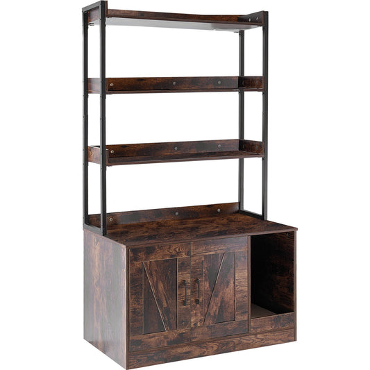 Wooden Cat Litter Box Enclosure Furniture Hidden 3 Shelves