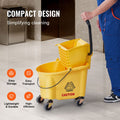 Mop Bucket with Wringer, 26 Qt. Commercial Mop Bucket with Side Press Wringer, Side-Press Mop Bucket and Wringer Combo on Wheels, for Professional/Industrial/Business Floor Cleaning, Yellow
