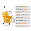 Mop Bucket with Wringer, 26 Qt. Commercial Mop Bucket with Side Press Wringer, Side-Press Mop Bucket and Wringer Combo on Wheels, for Professional/Industrial/Business Floor Cleaning, Yellow