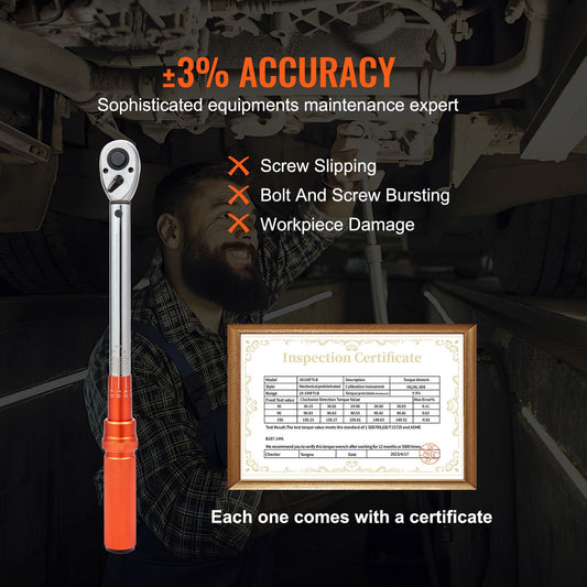 Torque Wrench Adjustable Torque Wrench 1/2" Drive 10-150ft.lb/14-204n.m