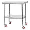 Stainless Steel Table 60x76cm Food Prep Worktable Wheels Undershelf