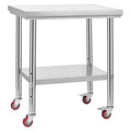 Stainless Steel Table 60x76cm Food Prep Worktable Wheels Undershelf