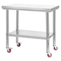Stainless Steel Table 60x90cm Food Prep Worktable Wheels