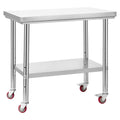 Stainless Steel Table 60x90cm Food Prep Worktable Wheels