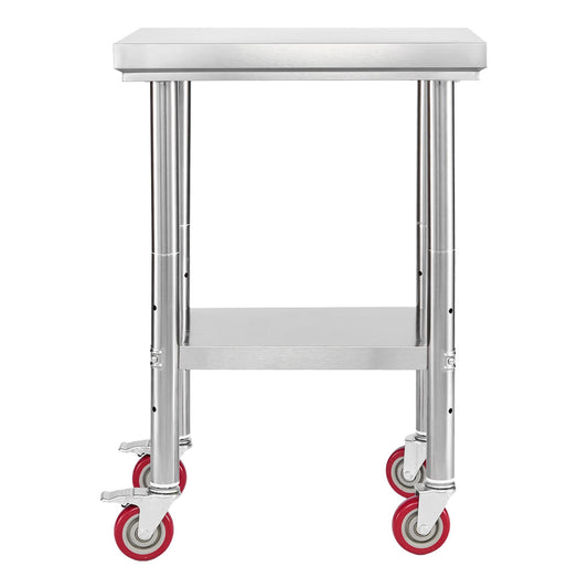 Stainless Steel Work Table 61x45cm Wheels Adjustable Shelf