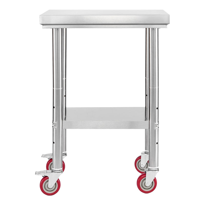 Stainless Steel Work Table 61x45cm Wheels Adjustable Shelf