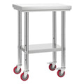 Stainless Steel Work Table 61x45cm Wheels Adjustable Shelf
