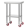 Stainless Steel Work Table 61x45cm Wheels Adjustable Shelf