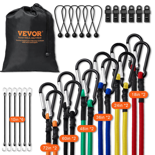 30pc 8mm Heavy Duty Bungee Cords Set Steel Carabiners