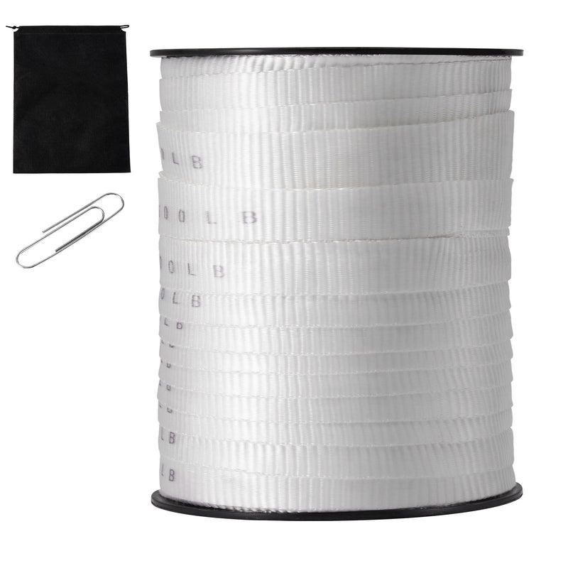 Polyester Pull Tape, 1.9 cm x 80.8 m Mule Tape Flat Rope, 1134 kgf Tensile Capacity, Printed Webbing Cable Pulling Tape for Packaging, Gardening, Commercial Electrical, Conduit Work, White