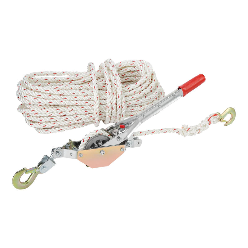 3/4 Ton Rope Puller Winch 30m 15mm Come Along 2 Hook Heavy Duty