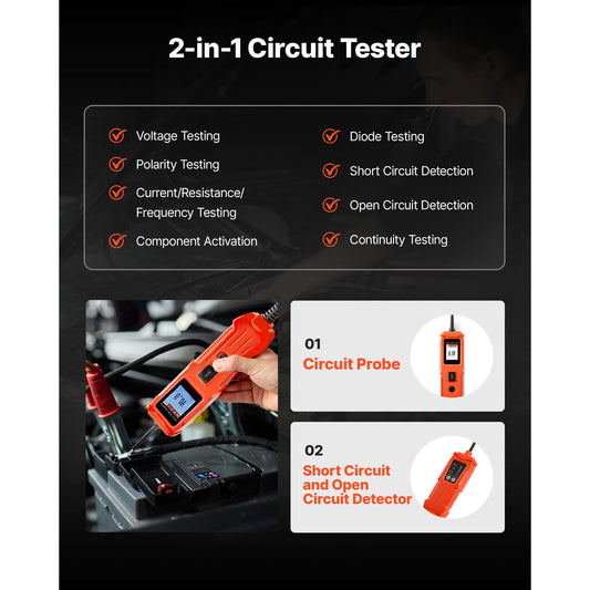 Automotive Circuit Tester Kit, 8 - 35 DCV Power Circuit Probe Tester with TFT Color Display and Lighting, 2-in-1 Electrical Automotive Power Tester Probe with 19.7 ft / 6 m Extension Cable