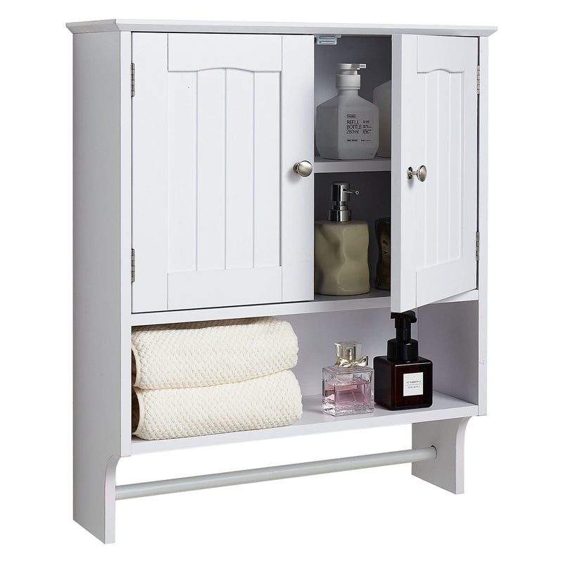 Bathroom Wall Cabinet 2 Door White Medicine Storage Over Toilet