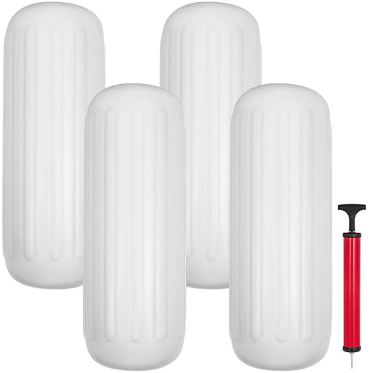4x Ribbed Boat Fender 10" x 28" White Center Hole Bumper