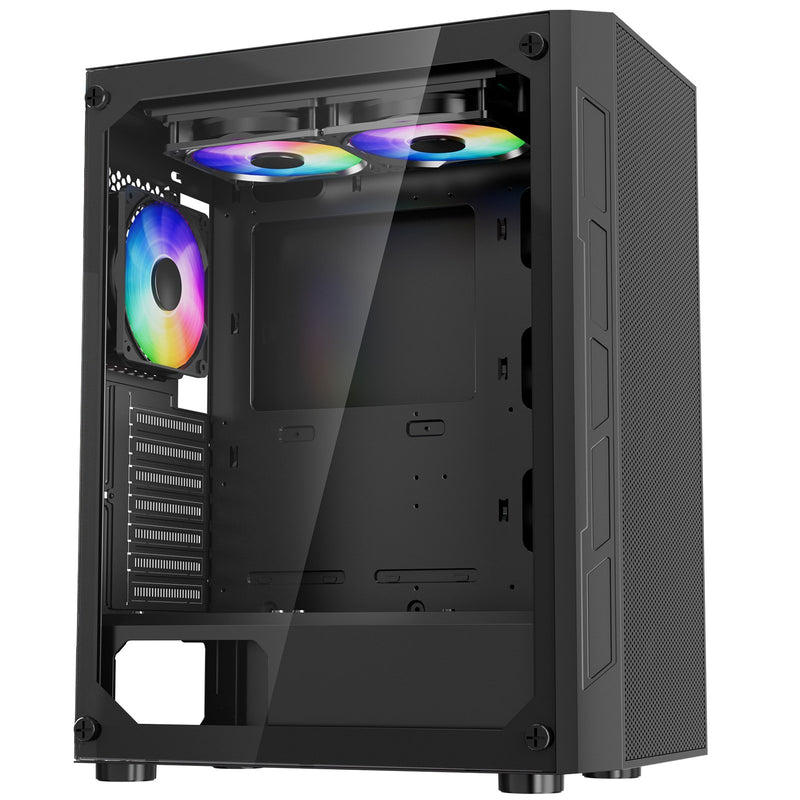 VEVOR Mid-Tower ATX Gaming Case 3x120mm ARGB Fans Black