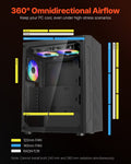 VEVOR Mid-Tower ATX Gaming Case 3x120mm ARGB Fans Black