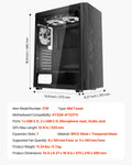 VEVOR Mid-Tower ATX Gaming Case 3x120mm ARGB Fans Black