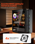 VEVOR Mid-Tower ATX Gaming Case 4x120mm ARGB Fans Computer Box
