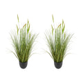 Artificial Grass Plant, 2 Pack 889mm Cattail Grass in Pot, Premium PVC Faux Fake Greenery Shrubs Plant for Indoor Outdoor House Home Garden Office Room Décor, Housewarming, Green