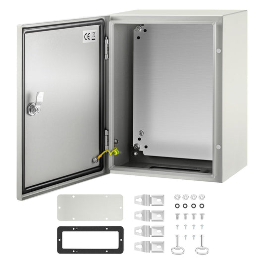 Steel Electrical Box 16'' x 12'' x 8'' Electrical Enclosure Box, Carbon Steel Hinged Junction Box, IP65 Weatherproof Metal Box Wall-Mounted Electronic Equipment Enclosure Box with Mounting Plate