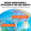 Rotating Globe 203mm Stand Educational Geographic Time Zone ABS