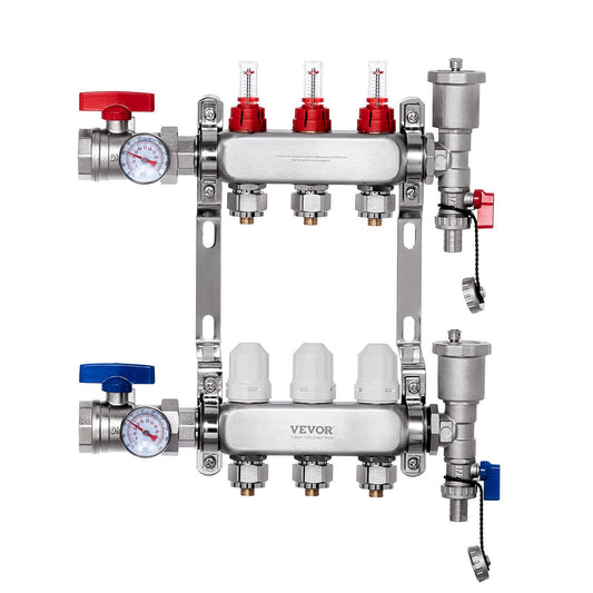 3-Branch 1/2" PEX Radiant Heat Manifold Stainless Steel