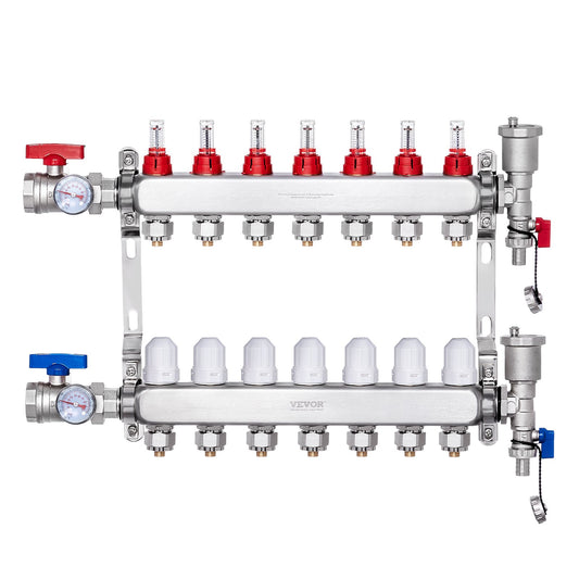 7-Branch PEX Manifold 1/2" Stainless Steel Radiant Heat Kit