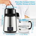 4L Water Distiller 1.5L/H Dual-Temp Timer Silver Stainless