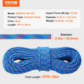 10.2mm Climbing Rope 60m Blue 25KN Breaking Tension Steel Hooks