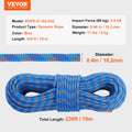 10.2mm Climbing Rope 70M Dynamic 25KN Blue Steel Snap Hooks