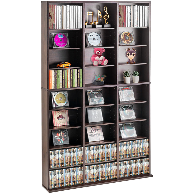 Media Storage Cabinet 9-Layer DVD Shelf 756 CDs 27 Compartments Espresso