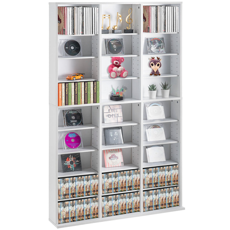 Media Storage Cabinet 9-Layer 756 CD Capacity Adjustable Shelves White