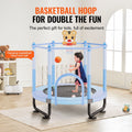 60cm Kids Trampoline with Safety Net & Basketball Hoop Blue