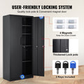 Metal Storage Cabinet with 2 Magnetic Doors and 4 Adjustable Shelves, 90 kg Capacity per Shelf, Locking Steel Storage Cabinet, 1.8 m Metal Cabinet with 3 Keys, for Office, Garage, Home, Black