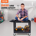 2 Shelf Heavy Duty Utility Cart 550LBS Swivel Wheels Brakes