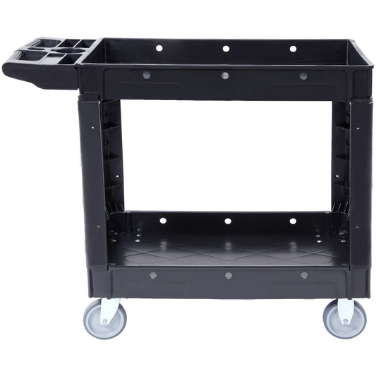 Utility Service Cart, 2 Shelf 550LBS Heavy Duty Plastic Rolling Utility Cart with 360° Swivel Wheels, Medium Lipped Shelf, Ergonomic Storage Handle for Warehouse/Garage/Cleaning/Office