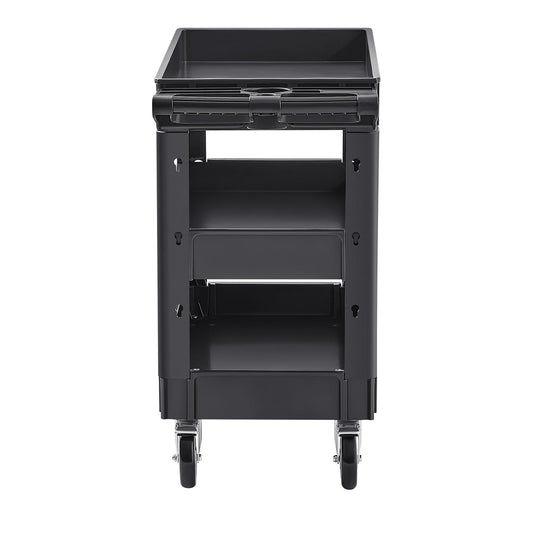 Utility Service Cart, 550 LBS Laod Capacity, 3 Shelf Heavy Duty Plastic Rolling Utility Cart with 360° Swivel Wheels (2 with Brakes), Ergonomic Storage Handle for Warehouse/Garage/Cleaning