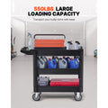 Utility Service Cart, 550 LBS Laod Capacity, 3 Shelf Heavy Duty Plastic Rolling Utility Cart with 360° Swivel Wheels (2 with Brakes), Ergonomic Storage Handle for Warehouse/Garage/Cleaning