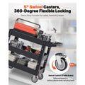 Utility Service Cart, 550 LBS Laod Capacity, 3 Shelf Heavy Duty Plastic Rolling Utility Cart with 360° Swivel Wheels (2 with Brakes), Ergonomic Storage Handle for Warehouse/Garage/Cleaning