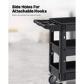 Utility Service Cart, 550 LBS Laod Capacity, 3 Shelf Heavy Duty Plastic Rolling Utility Cart with 360° Swivel Wheels (2 with Brakes), Ergonomic Storage Handle for Warehouse/Garage/Cleaning