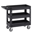 Utility Service Cart, 550 LBS Laod Capacity, 3 Shelf Heavy Duty Plastic Rolling Utility Cart with 360° Swivel Wheels (2 with Brakes), Ergonomic Storage Handle for Warehouse/Garage/Cleaning